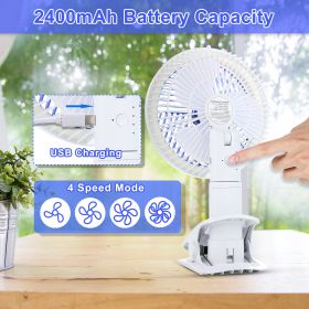 Clip on Fan with LED Lamp, Rechargeable Desk Fan, 4 Speed 360°Rotating Detachable Clamp Fan