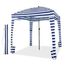 6 x 6 Feet Foldable Beach Cabana Tent with Carrying Bag and Detachable Sidewall (Cover Color: Blue, White)