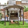 8x5FT Arc Roof, Grill Canopy for Outdoor Grill w/Double Galvanized Steel Roof and 2 Side Shelves, BBQ Gazebo Grill Tent for Patio Garden Backyard