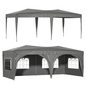 10 x 20 ft Heavy Duty Awning Canopy Pop Up Gazebo Marquee Party Wedding Event Tent with 6 Removable Sidewalls & Carry Bag (Color: Grey)