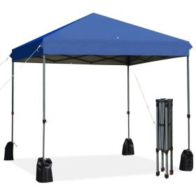 8 x 8 Feet Outdoor Pop-up Canopy Tent with Portable Roller Bag and Sand Bags (Color: Blue)