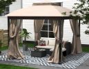 10X10FT Softtop Metal Gazebo with Mosquito Net&Sunshade Curtains,Sturdy Heavy Duty Double Roof Canopy,Galvanized Steel Design Outdoor Tent